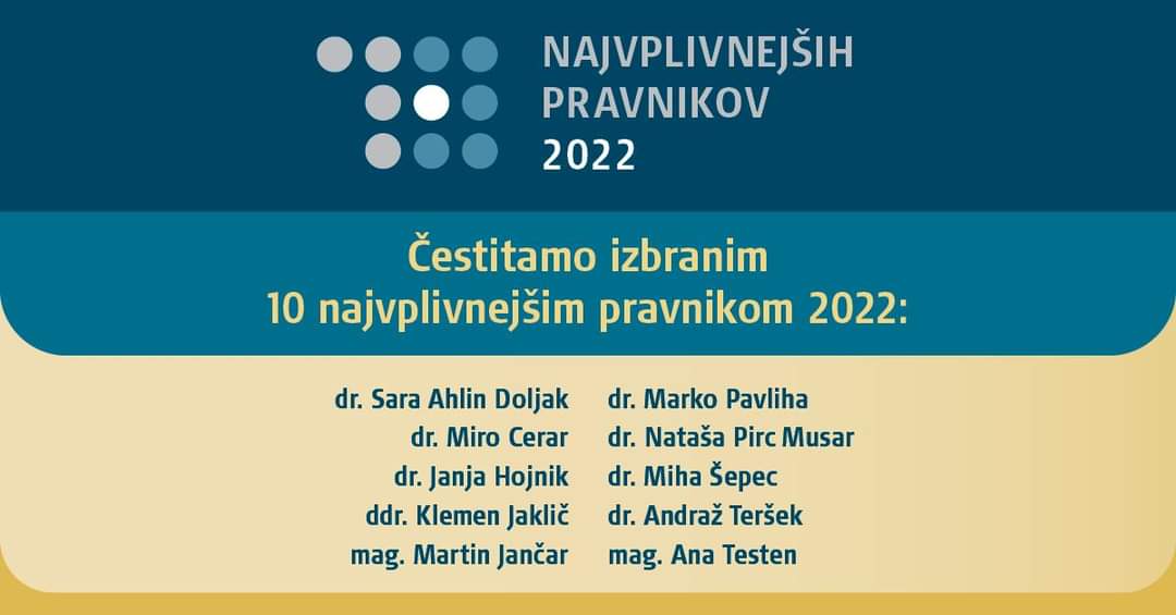 10 najvplivnejših pravnikov leta 2022 - med njimi tudi prof. dr. Janja Hojnik in izr. prof. dr. Miha Šepec s PF UM