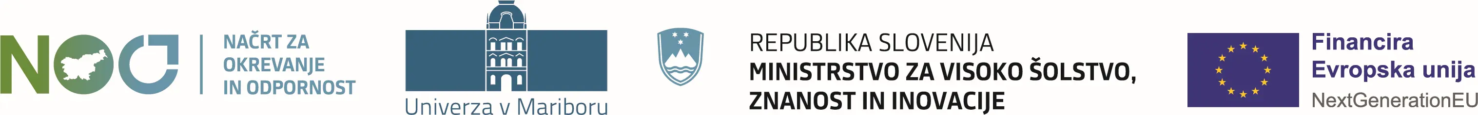 Logotipi: NOO, Univerza v Mariboru, RS Ministrstvo za visoko šolstvo, Financira EU