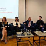 dr. Tjaša Ivanc, dr. Jelena Virant Burnik, dr. Matija Damjan in dr. Kristjan Zahrastnik na sekciji Pasti digitalizacije v pravosodju (foto: Pravna fakulteta Univerze v Ljubljani)