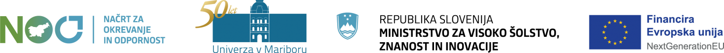 Logotipi: Načrt za okrevanje in odpornost, Univerza v Mariboru - 50 let, RS Ministrstvo za visoko šolstvo, znanost in inovacije, Financira Evropska unija