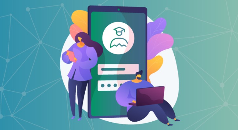 Slika je simbolična in prikazuje mobilni telefon ter dva človeka ob njem