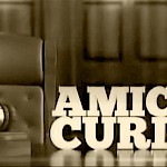 Napis Amicus Curiae ter sodniško kladivo